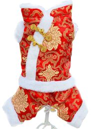 Fashion Pet Dog Clothes Chinese Style Tang Suit Winter Dress Red