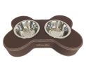 Fashion Animal Dog Dishes Bowl Stainless Steel Pet Double Bowl COFFEE