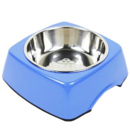 Pet Bowl Dogs/Cats Bowl with Stainless Steel Eating Surface Blue, Medium