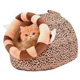 Skin Soft and Warm Pet House Dog Cat Pet Bed Puppy sofa, Leopard 46*34*30CM