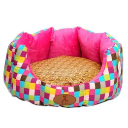 Skin Soft and Warm Pet House Dog Cat Pet Bed Puppy sofa, Rose Grid 45*40*18 CM