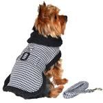 Black and White Classic Houndstooth Dog Harness Coat with Leash (Size: large)