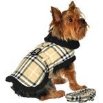 Brown Plaid Classic Dog Coat Harness with Matching Leash (Size: large)