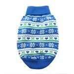 Dog Cable Knit 100% Cotton Sweater  Snowflakes and Hearts Blue (Size: large)