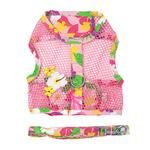 Pink Hawaiian Floral Dog Harness Dress with Matching Leash (Size: X-Small)
