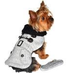 Grey Herringbone Dog Coat Harness with Matching Leash (Size: large)