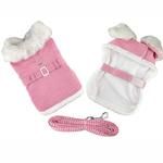 Pink Wool Classic Dog Coat Harness and Fur Collar with Matching Leash (Size: large)